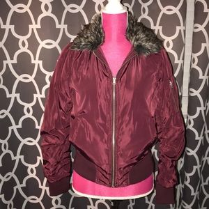 Wet Seal BSweet Puff Bomber Jacket Faux Fur Collar